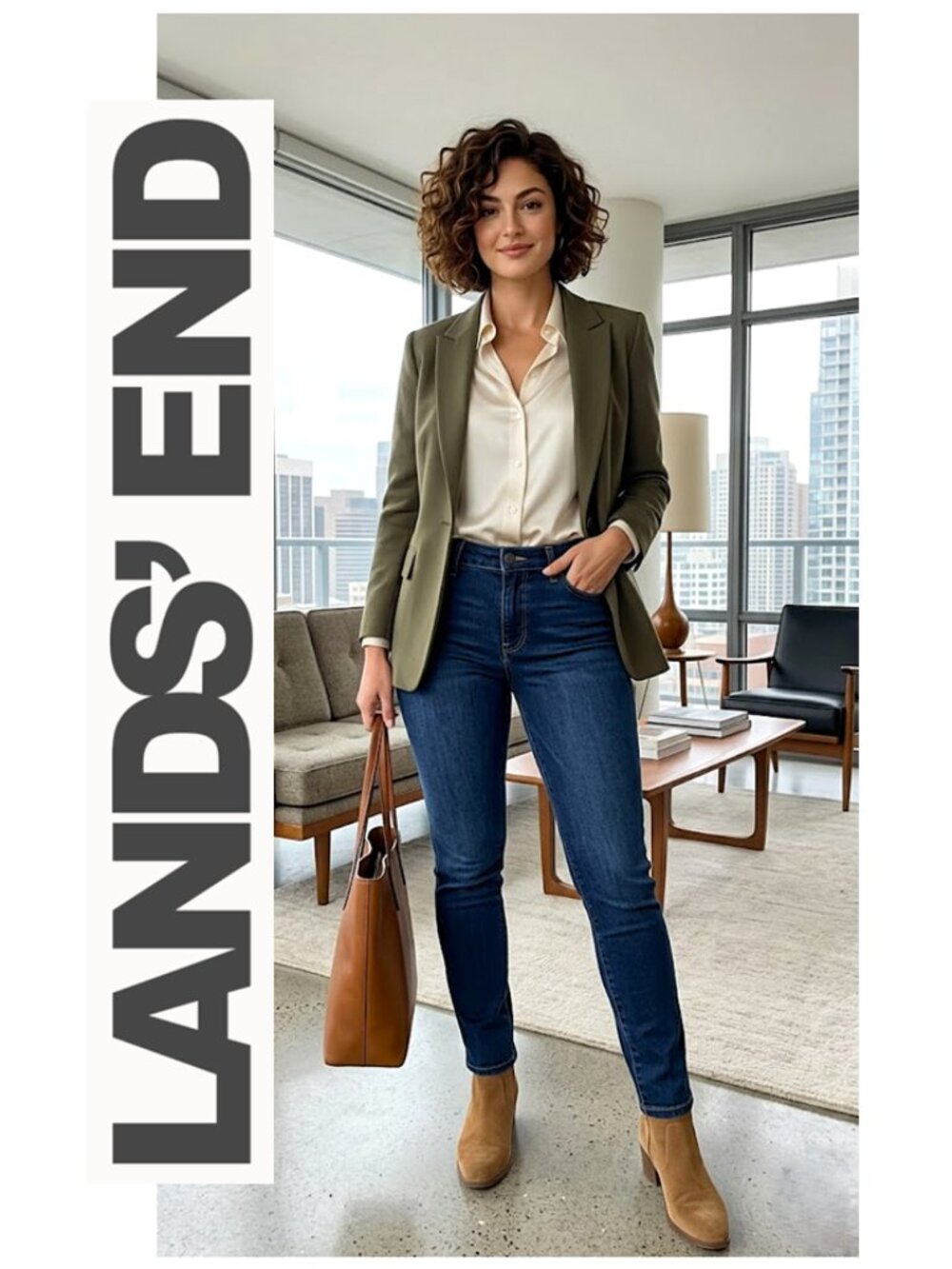 (3 for $30) Land's End - Cotton blend dark wash mid rise curvy skinny blue jeans